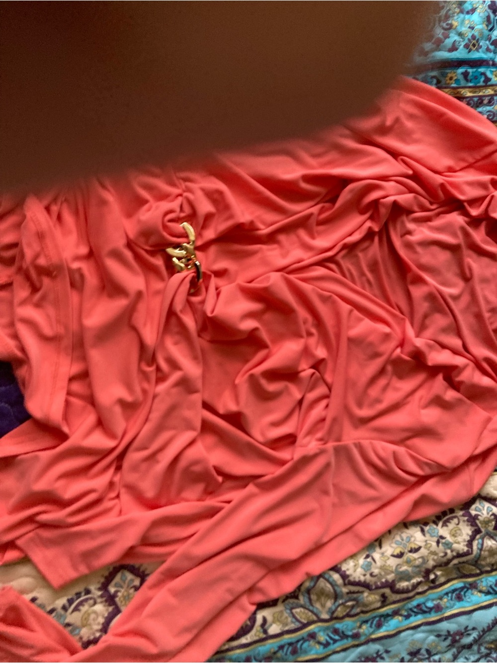 Women's Coral Pink Maxi Skirt with Gold Accent